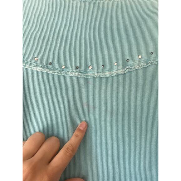 Y2K Bedazzled Rhinestone Cross Blue Long-Sleeve Shirt – Size Medium - Picture 5 of 5